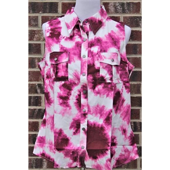Lularoe Roxanne 3XL Pink Tie Dye Snap Button Sleeveless Tank NWT Stretchy Beach - Picture 1 of 8